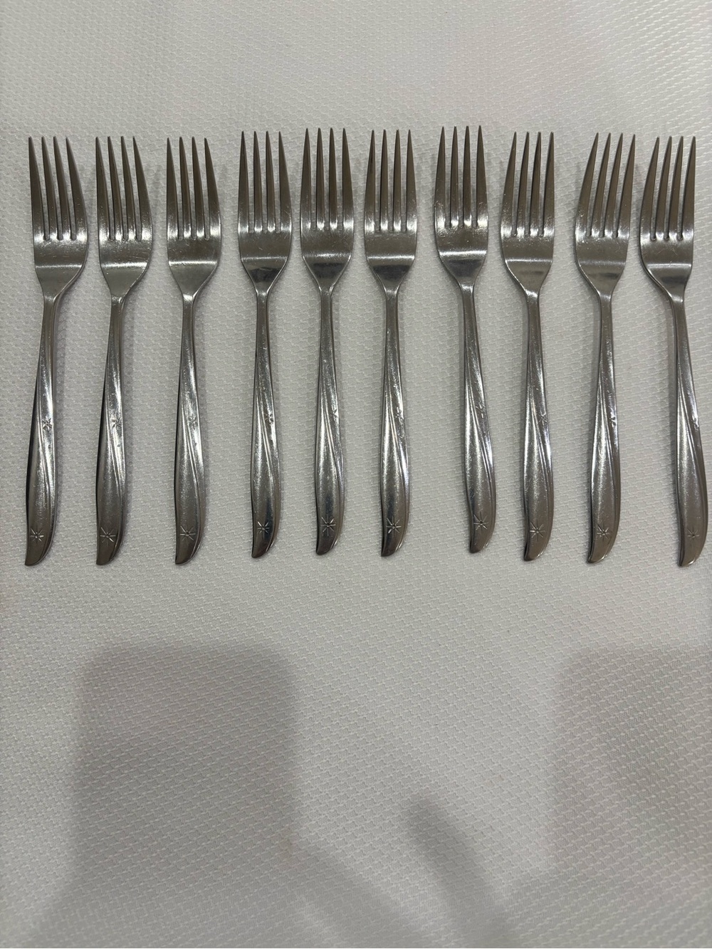 Lot of 10 Onida Twin Star dinner fork stainless MCM Atomic Starburst